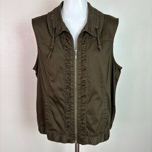 Christopher & Banks Vest Large Green Full-Zip Stretch Cotton Pockets Women's